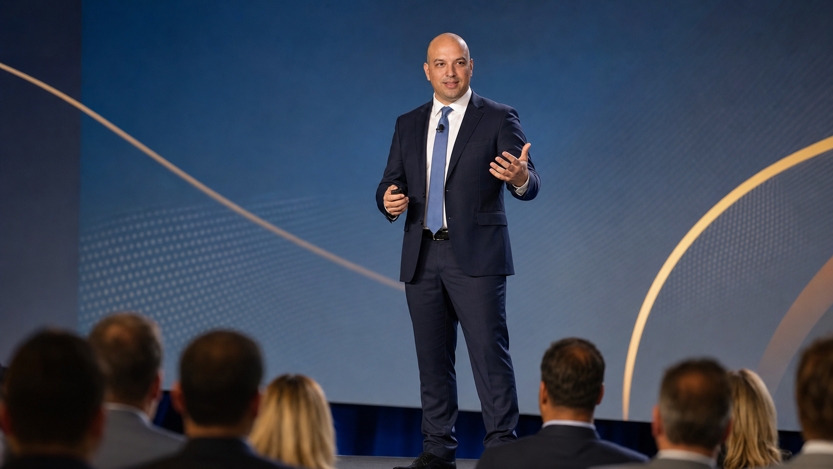 Jason Van Nus presenting on stage at a professional conference